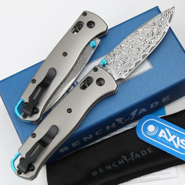 KF084 BENCHMADE Bugout BM535 Titanium Handle Series/Damascus Axis Lock EDC Pocket Knife - Image 12