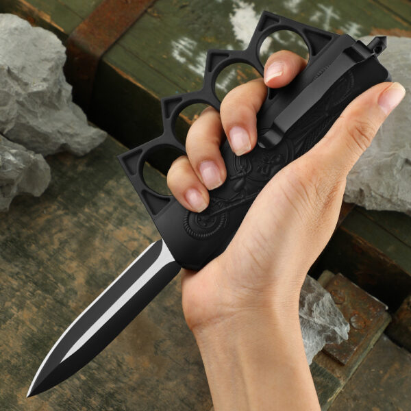 KF140 Semi-Automatic Brass Knuckles Folding Knife with ABS Rubber tecture Handle - Image 8