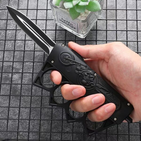 KF140 Semi-Automatic Brass Knuckles Folding Knife with ABS Rubber tecture Handle - Image 7