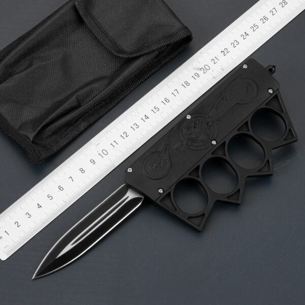 KF140 Semi-Automatic Brass Knuckles Folding Knife with ABS Rubber tecture Handle - Image 3